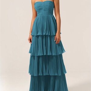 NWOT. Beautiful peacock strapless, tiered dress. Perfect for special event.